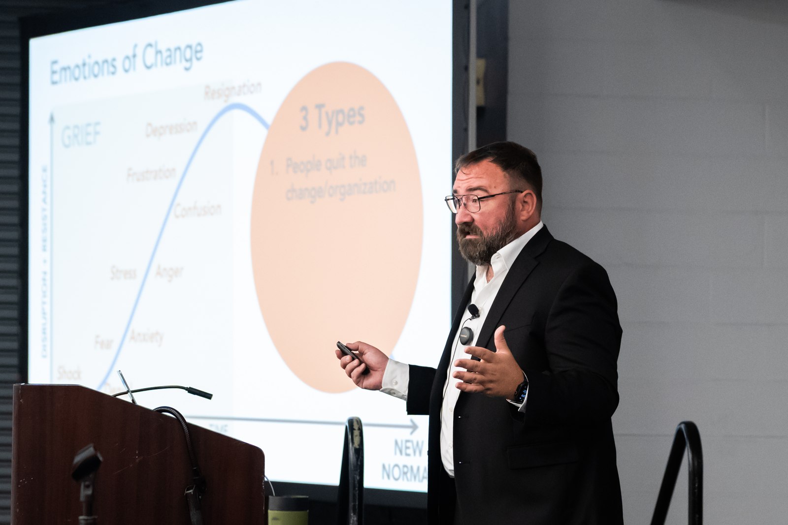 Justin Reinert presenting about change at a past speaking engagement